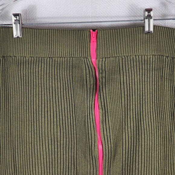 Nicki Minaj Olive Green w/Hot Pink Front Zipper Ribbed Rayon Nylon Skirt Size XL - Picture 2 of 16